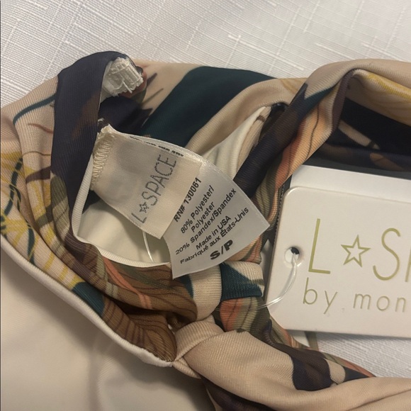L*Space Tan Multi Lotus Land floral bikini top SZ SM Palm leaves vacay beach NWT - Picture 6 of 9